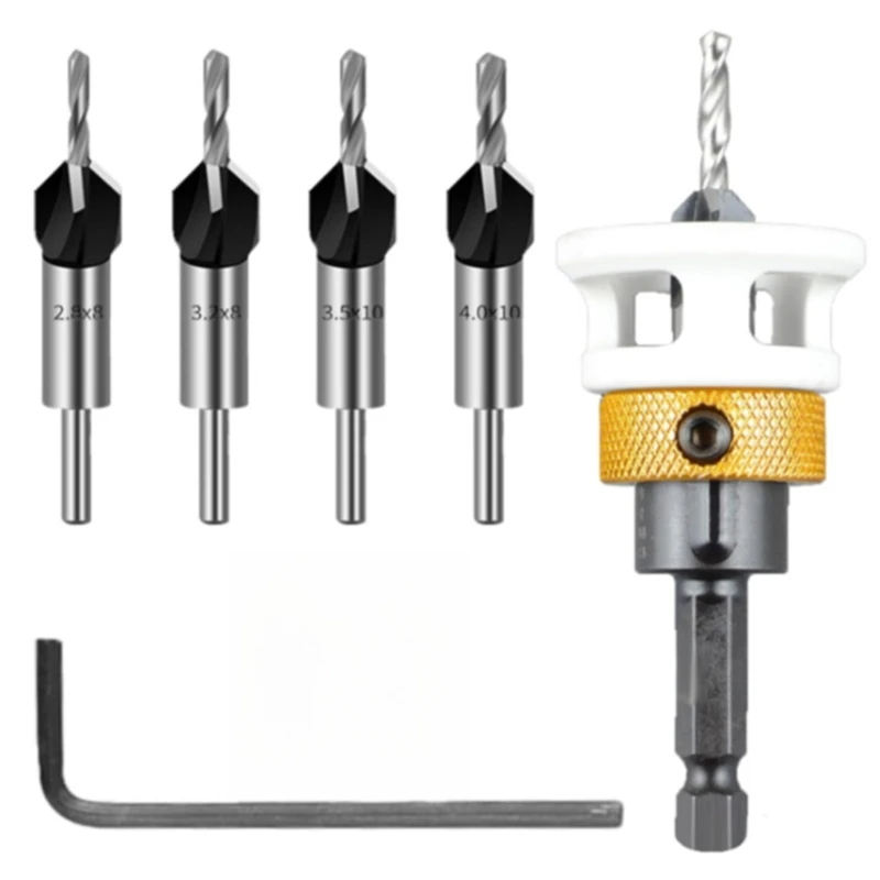 

Y6GD Pack Of 6 Tapered Countersink Bits 6.35mm Adjustable Length for Wood Projects