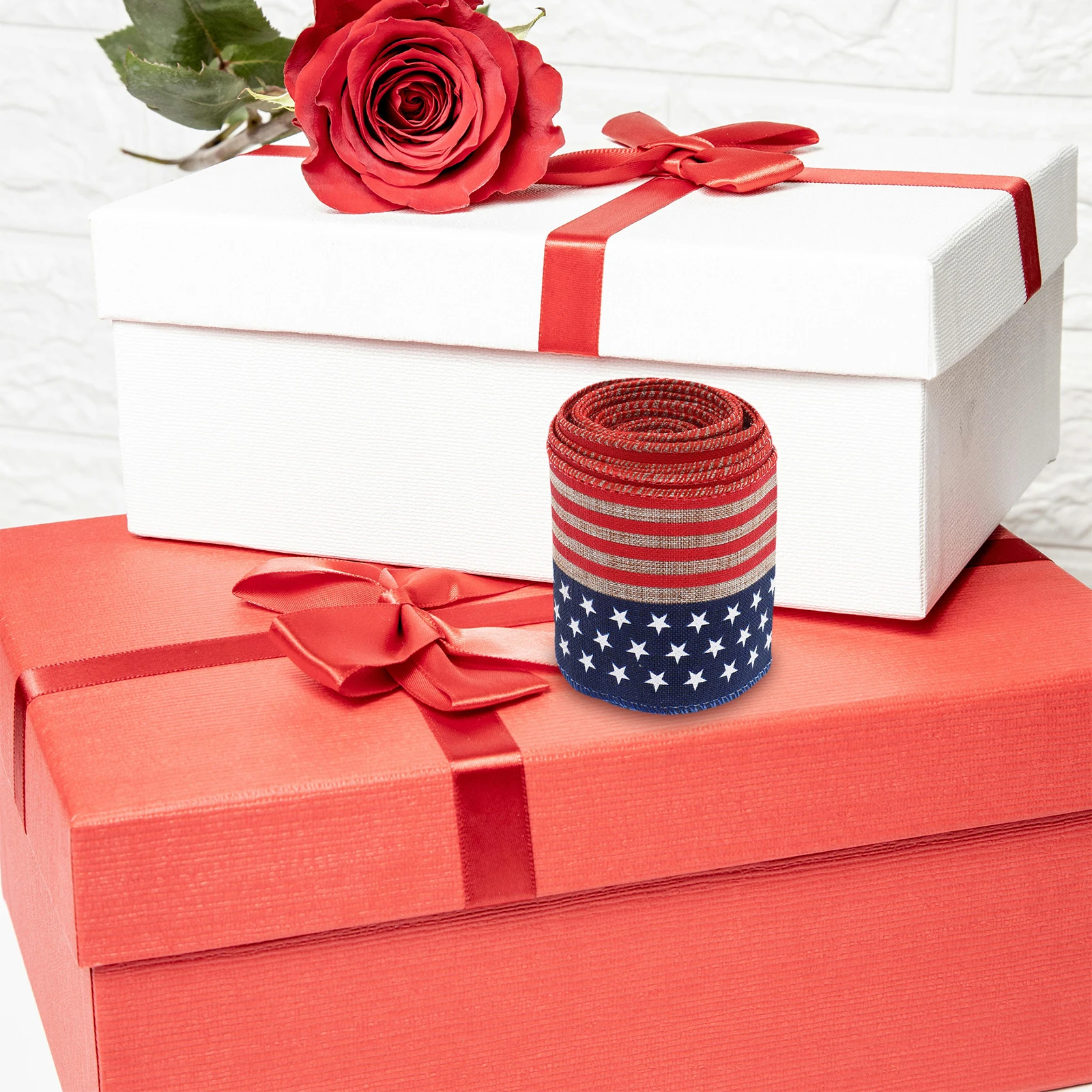 

Independence Day Ribbon 4th July Vintage Bow Wreath Holiday Flag Decoration Patriotic Wired Ribbon Polyester Clothes Accessory