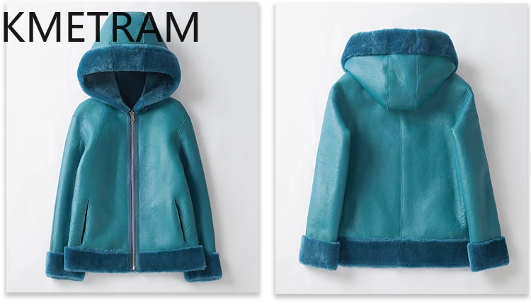 Jaket Bulu Berwajah Ganda Kulit Domba Wol Merino 100% Mantel Bulu Asli Dapat Dibalik Wanita dengan Tudung Pakaian Wanita Musim Dingin 2025 Fourrure