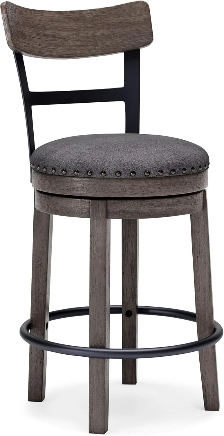 

Caitbrook 24"" Farmhouse Counter Height Upholstered Swivel Barstool, Gray