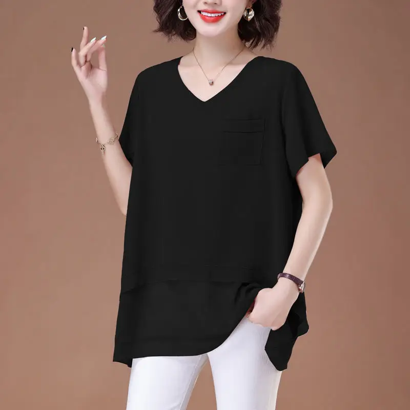 Sommer Neue Mode Lose V-ausschnitt Chiffon Bluse