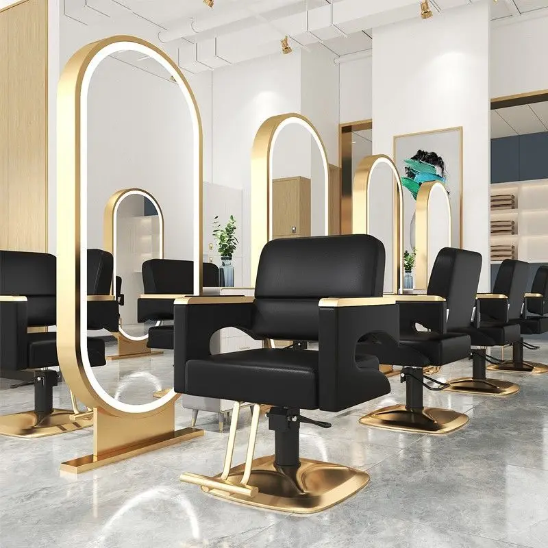 Salon Special Hair Chair 2023 New 360°Rotation Large Worker Chair Lift Salon Hair Cutting Chair Light Luxury Black Gold Chair