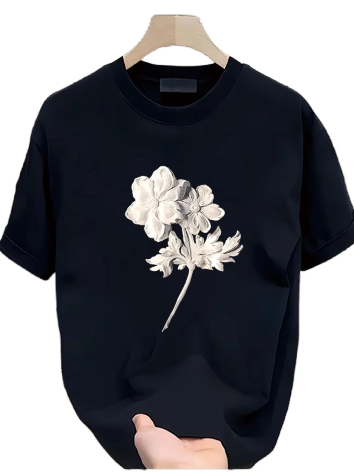 

Thin Motorcycle Men's Outfits with Two Flower Prints, Hip-Hop Street Casual Summer Short-Sleeved Trend
