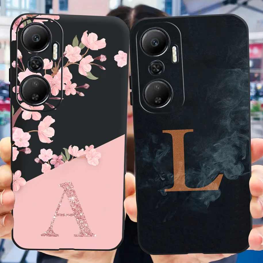 For Infinix Hot 20 4G Case X6826 X6826B X6825 Hot 20 Play Phone Cover Popular Flower Letters Soft Black Funda For Hot 20i Bumper