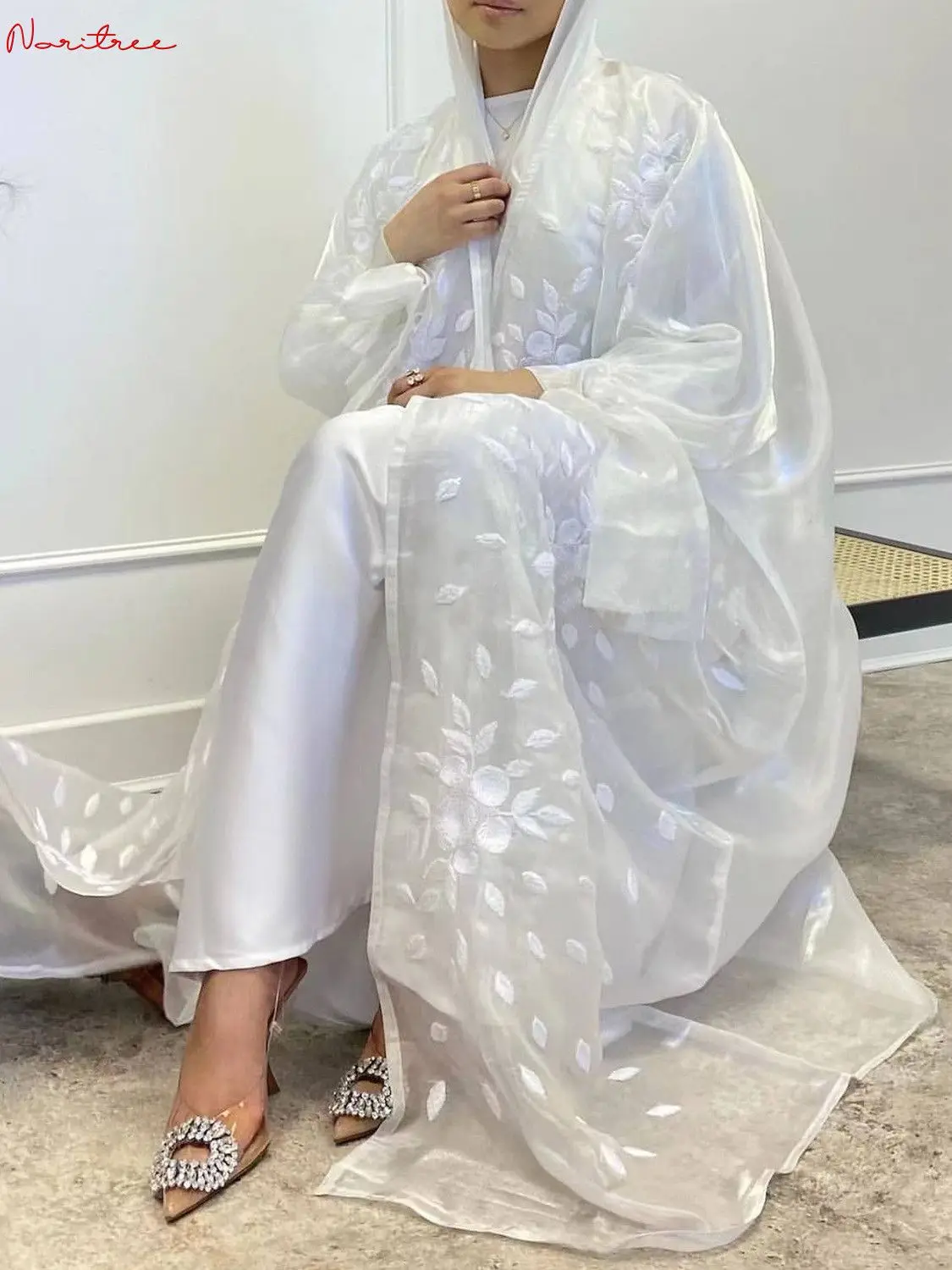 

Fashion Organza Kimono Embroidery Islamic Dress Muslim Abayas Robe Musulmane Abaya Muslim Arab Worship Service Clothing Wy1668