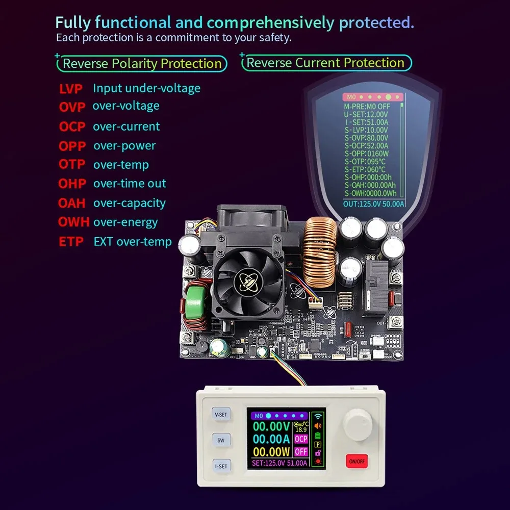 XY12550S CNC DC Adjustable Power Supply Module 0-125V 0-50A Output Voltage Resolution 0.01V with Data Storage for 10 Sets