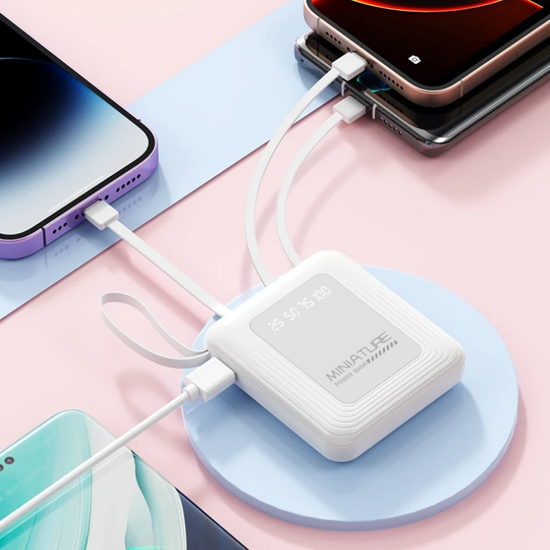 20000mAh Mini Power Bank With 4 Cable Dual Lights Mobile External Portable Battery Charger powerbank For iPhone Samsung Xiaomi