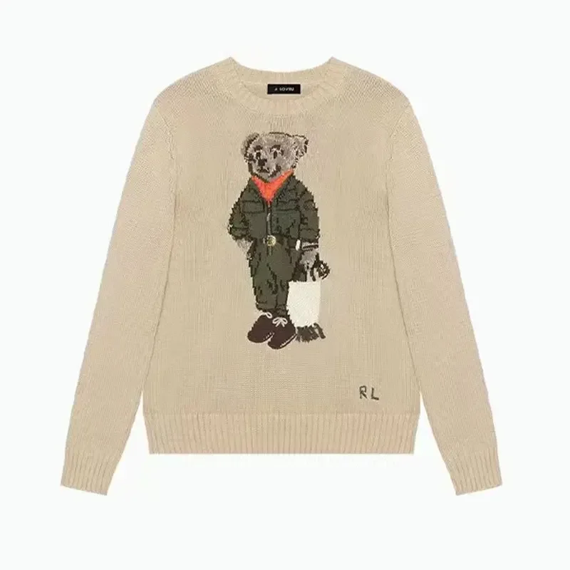 Luxury Bear Pattern Embroidery Knitted Sweater Women\'s Casual Long Sleeve Pullover Round Neck Sweater New Arrival European Style