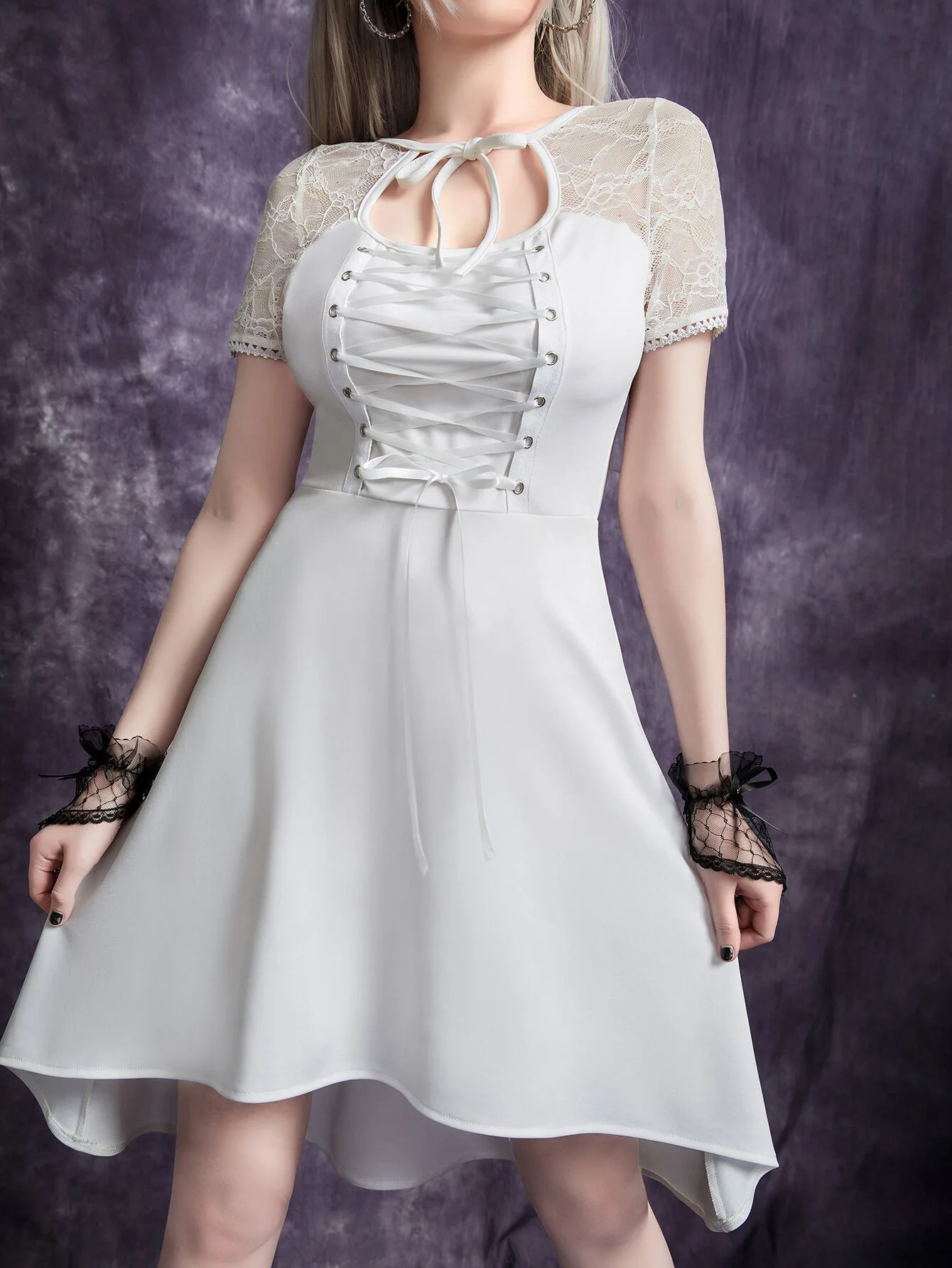 

Summer New European and American Women's Clothing Dark Goth Style Lace Stitching Chest Corns Dress