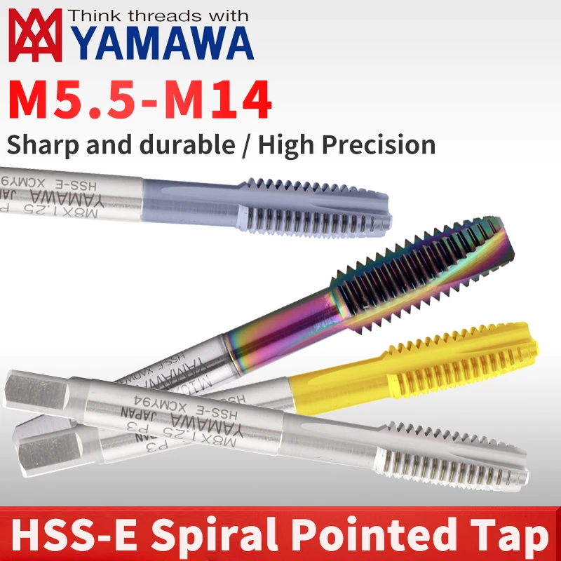 YAMAWA Spiral Pointed Tap M5.5-M14 HSSE Machine Thread Taps For Through Hole Tapping Without/TIN/TC50/TICN Coating