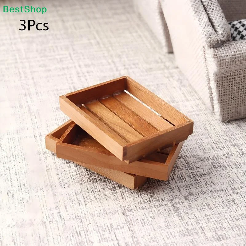 

✈3Pcs Mini Wooden Slatted Tray,1:12 Dollhouse Miniature Crate for Doll Kitchen Decor & Crafts