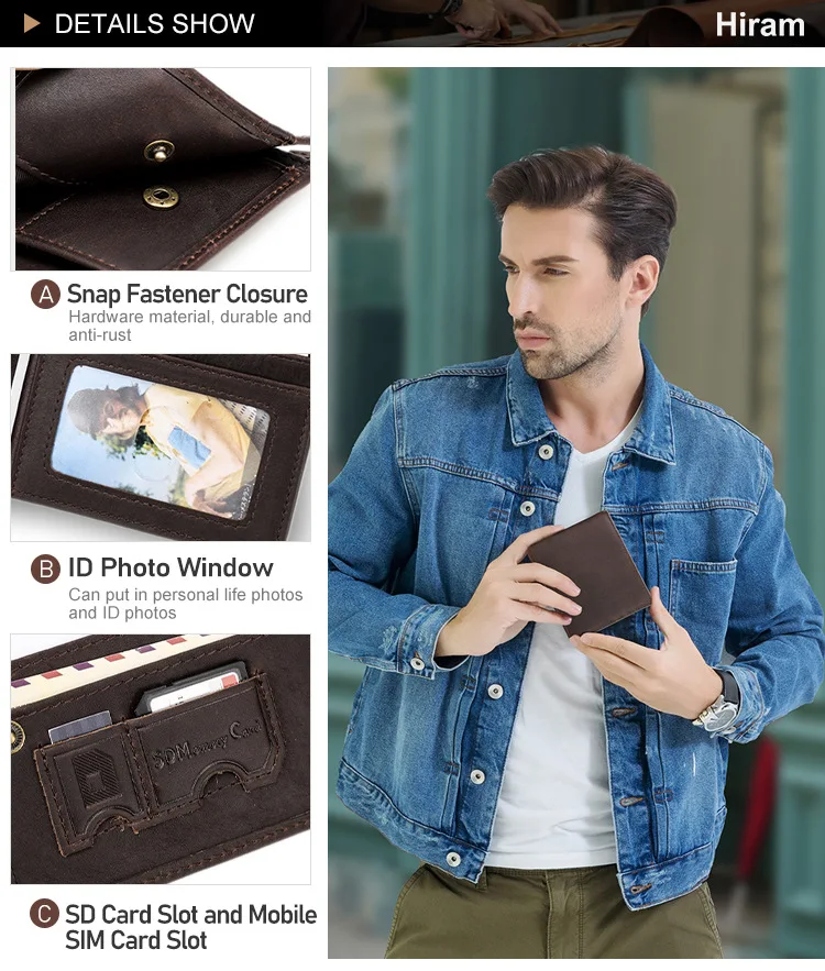 Cartera Retro de piel de vaca auténtica para hombre, monedero corto con diseño de constelación de bloqueo RFID