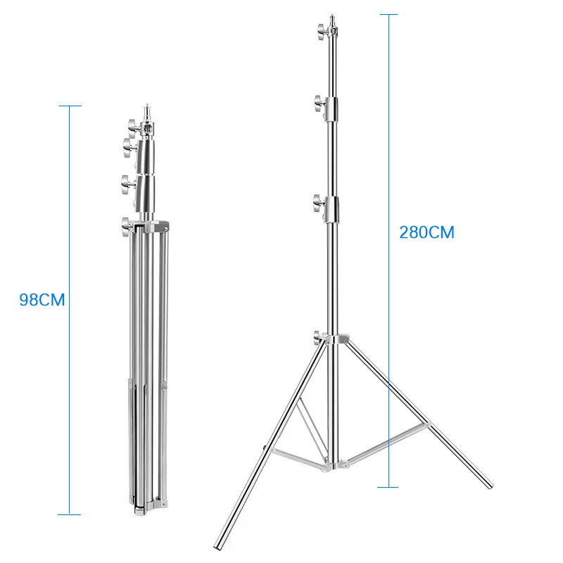 Stainless Steel Heavy Duty Light Stand Photography Studio Video Lighting Stands, Spring Cushioned Heavy Duty 2.8M Tripod Stand