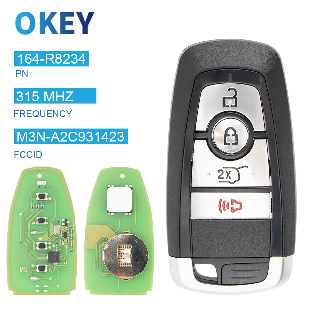 Okey Remote Car Key For 2019 Ford Transit Connect 4BT Smart Key PN:164-R8234 M3N-A2C931423 315MHZ