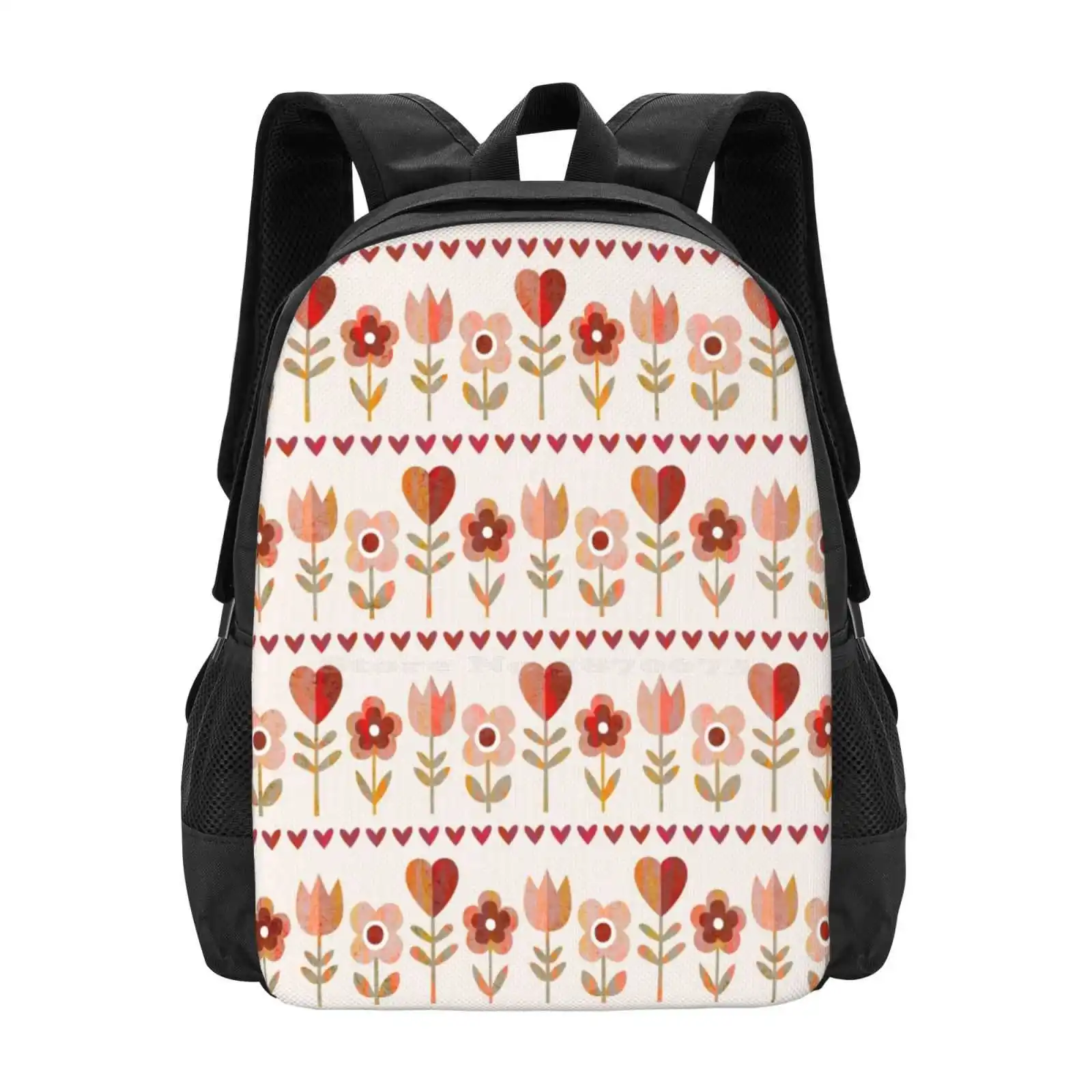 Love Garden - Vintage Colors Hot Sale Schoolbag Backpack Fashion Bags Flowers Hearts Floral Tulips Daisies Retro Vintage Mod