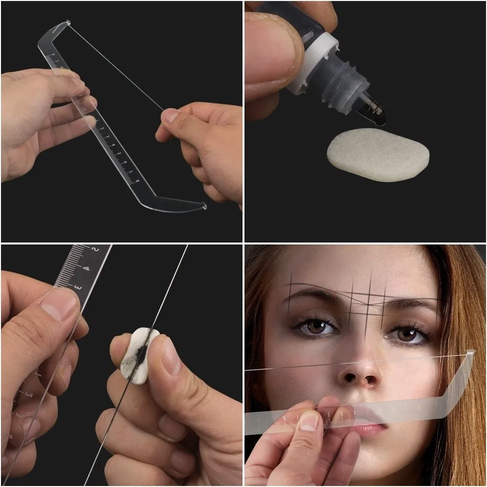 A Set Bow Shaped Eyebrow Design Ruler with Scale Drawing Auxiliary Positioning Balance Line Rule Permanent Makeup Tool
