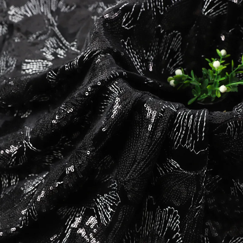 

Новая двухцветная нить с вышивкой, черная бархатная ткань с блестками для платьев, свадебных платьев, сценическая ткань, бархатный материал