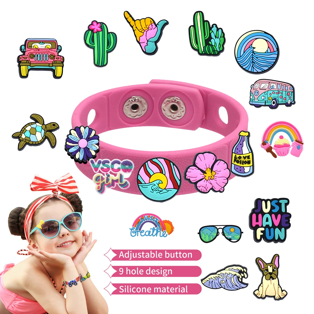Mixed Hawaiian Summer Travel Style Shoe Charms Accessories Children Shoe Decorations Fit Wristband Sandal Kids X-mas Gifts