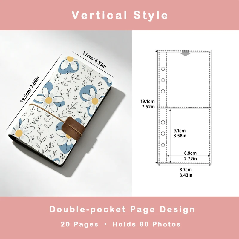 White Daisy Line Floral Print Vertical Instant Photo Album Fresh Sweet Gift for Girls & Minimalist Flower Lover & Aesthetic Fans
