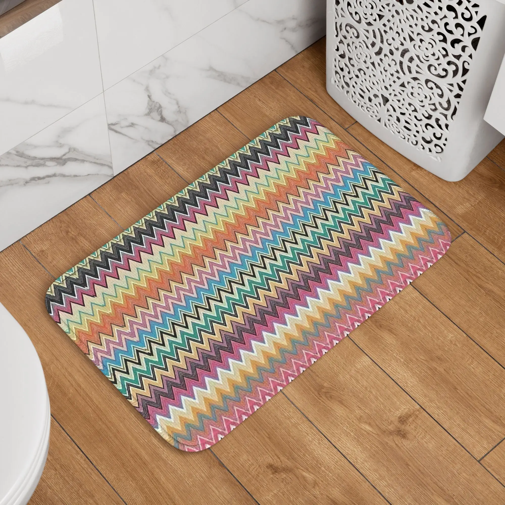 Maßgefertigte Tarnmuster-Zickzack-Fußmatte Rutschfeste Badezimmer-Küchenmatte Toiletten-Bodenmatte Eingangsbereich-Teppich