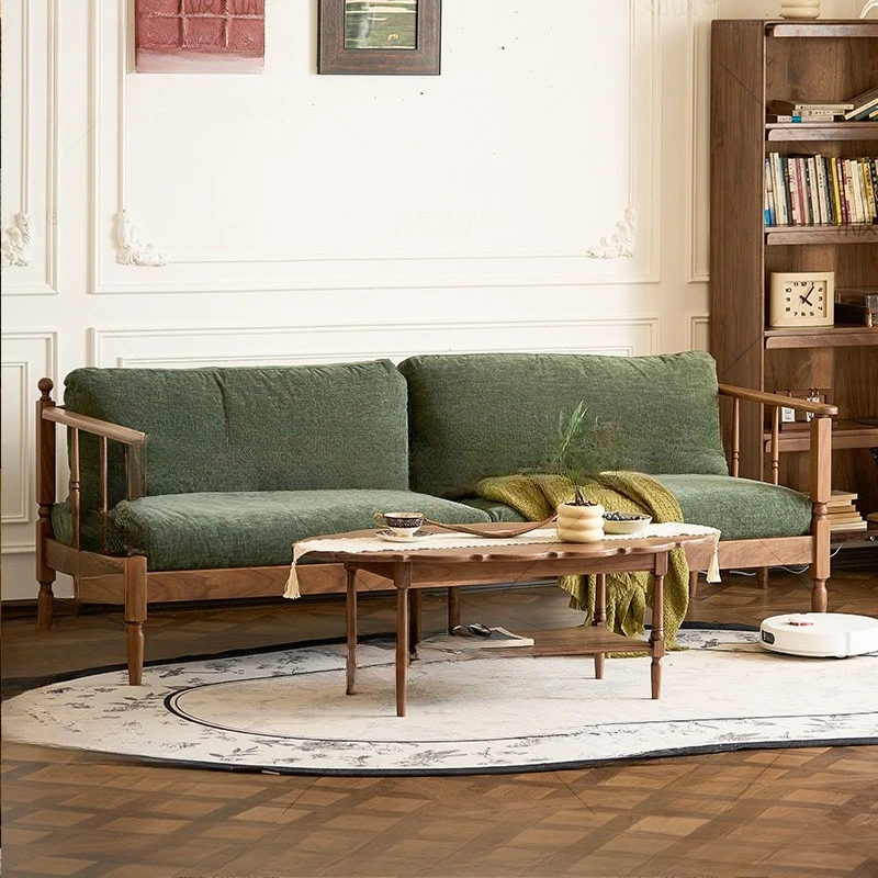 

Straight row small apartment black walnut sofa, retro sofa all solid wood