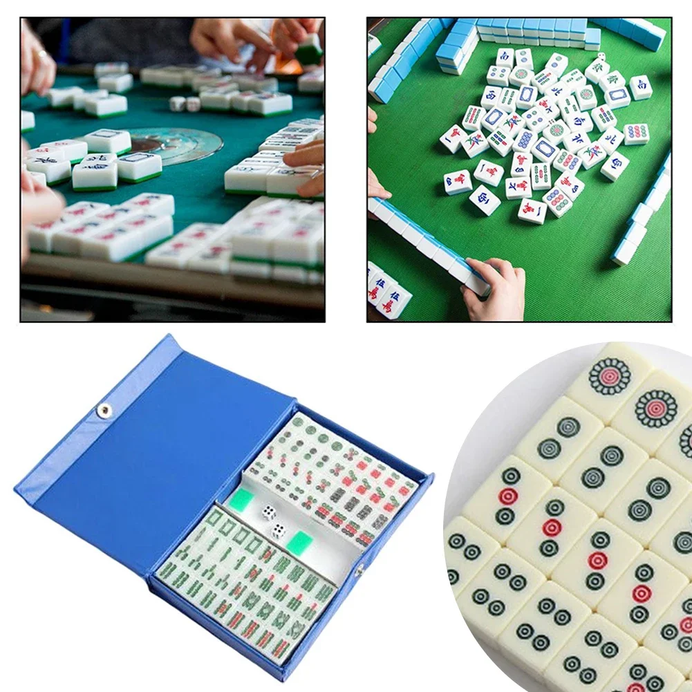 Mini Travel Mahjong Set 15mm Mahjong Game Set with Dices&Carrying Case Chinese Mahjong Set for Travel Family Leisure Time