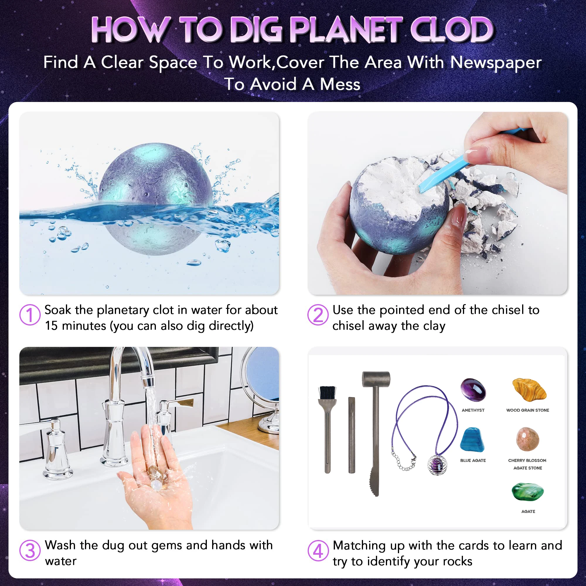 어린이 고고학 발굴 보물 행성 보석 광석 태양계 탐험 채광 과학 교육 교육 장난감