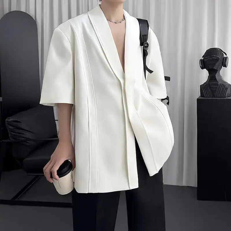 

Summer Short Sleeved Blazer Men Fashion Society Mens Black Dress Jacket Korean Casual Suit Jacket Mens Office Formal Jacket