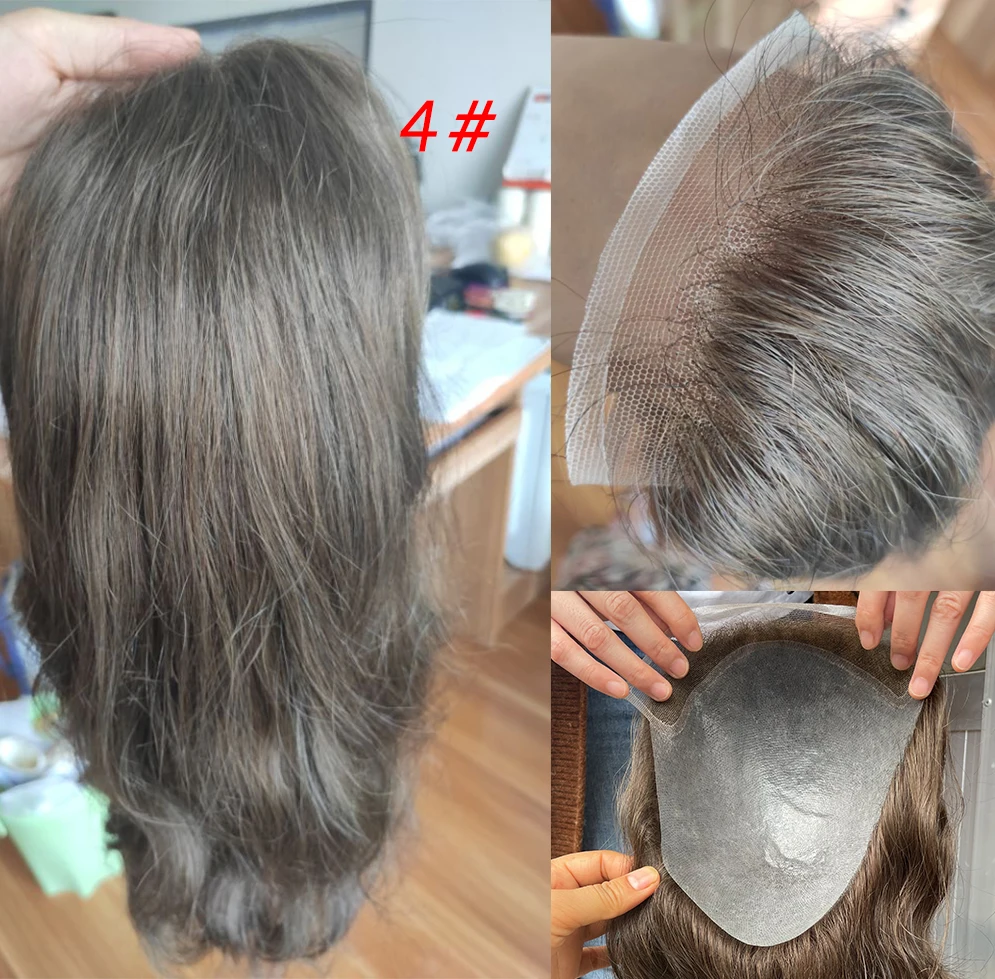 Toupee frontal de renda suíça para homens, cabelo humano com pele macia e fina, sistema de cabelo em V, peças reais de cabelo humano