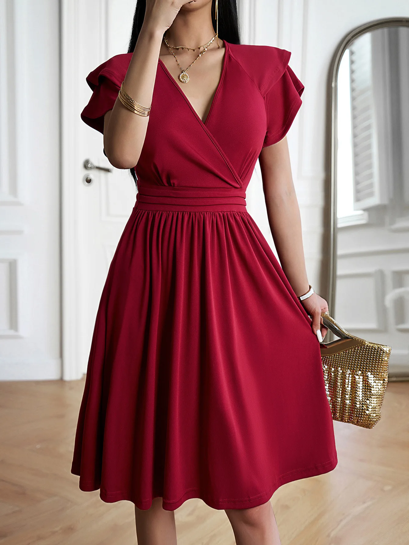 Elegant V-Neck Midi Dress Summer 2026 European Style Classy Long Skirt