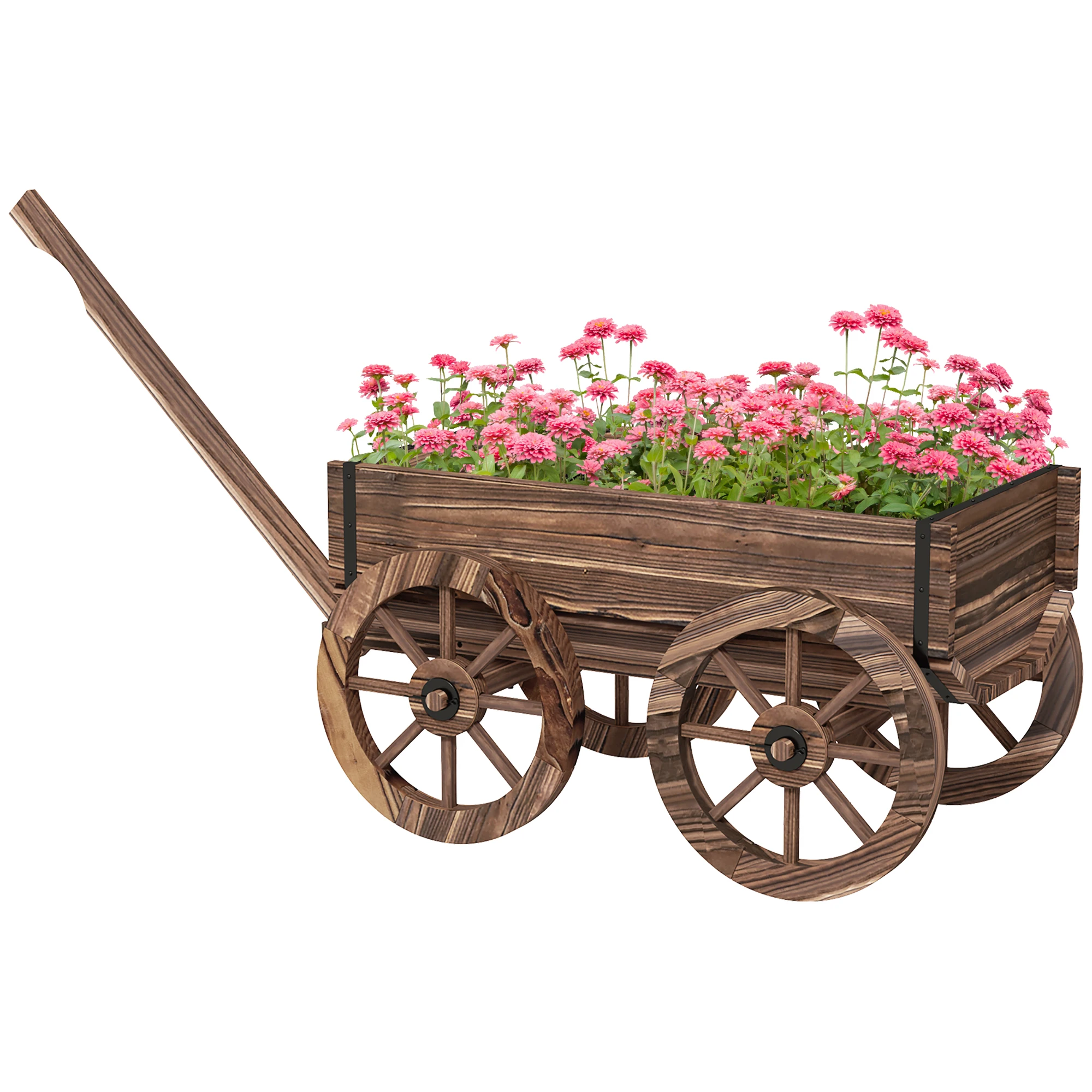 Outsunny Jardinera de Madera en Forma de Carrito 120x41x54 cm Carbonizado