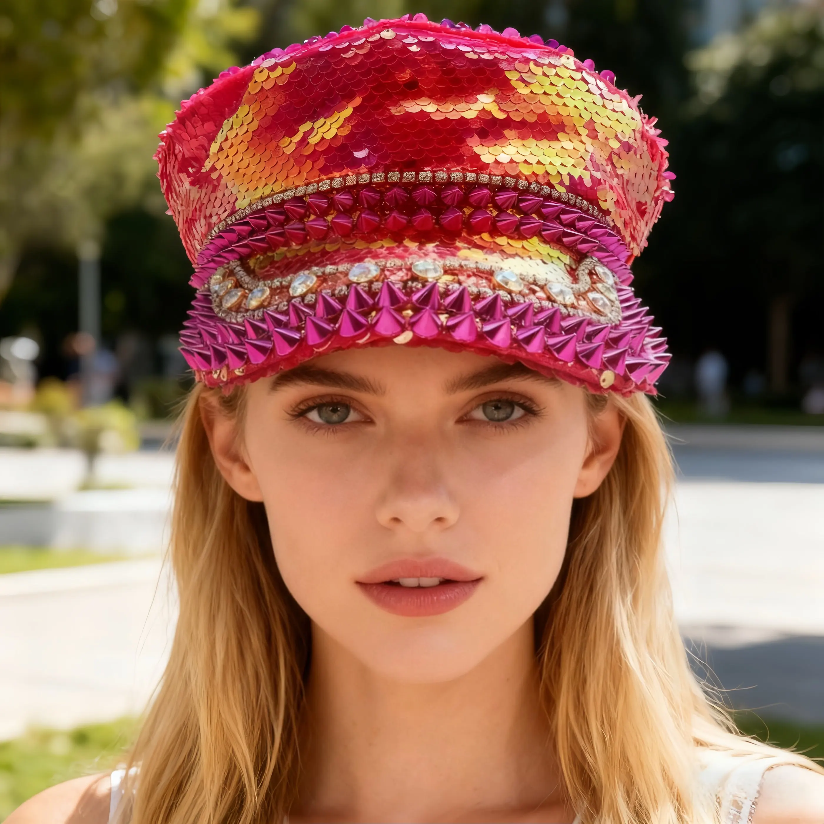 

Carnival Costume Hat Adult, Captain Hats Rhinestone for Burning Man Festival Woman, Cosplay Female Accessories