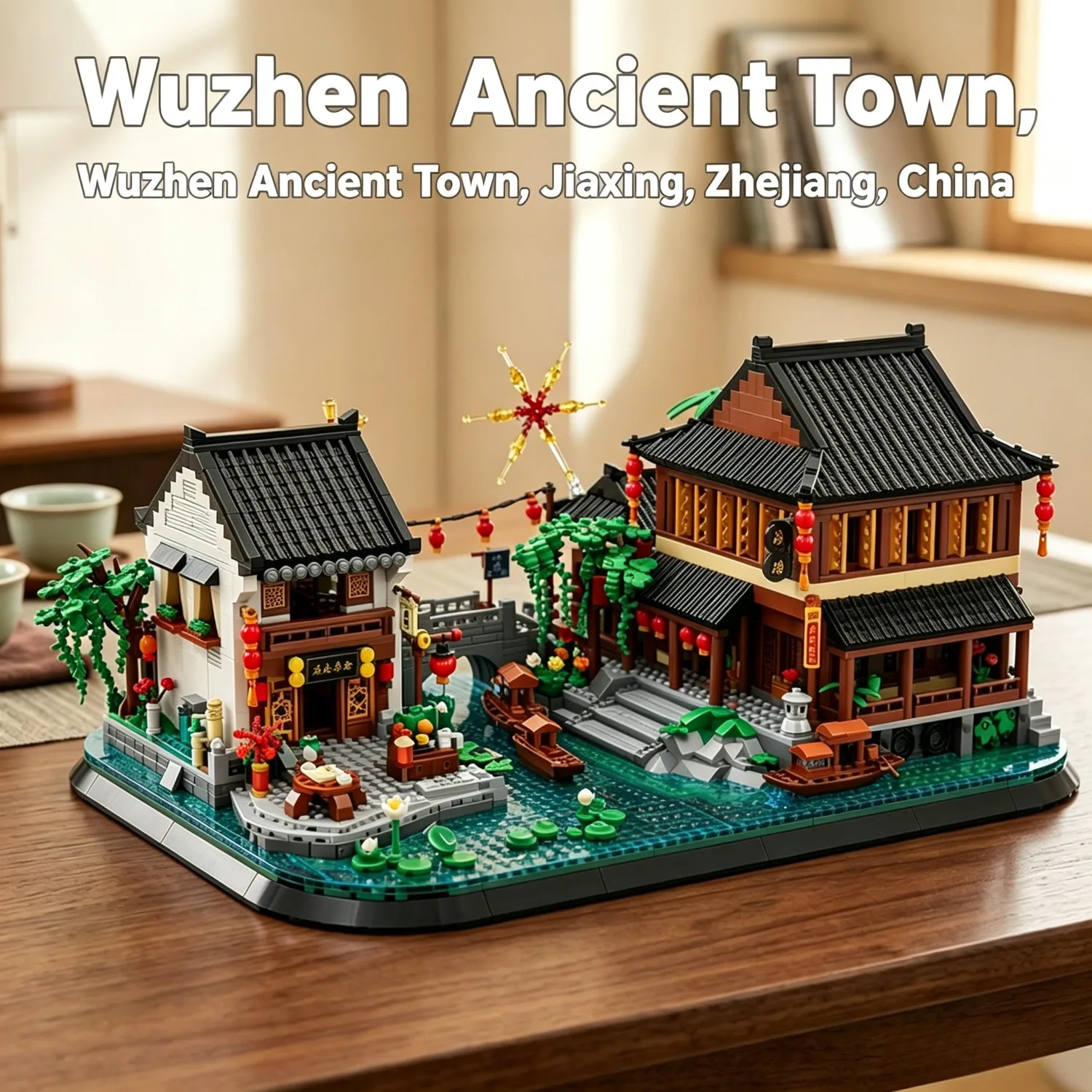 Zhejiang Jiaxing Wuzhen Ancient Town Chinese Style Building Blocks Water‑Town Street View Model DIY Architecture Bricks Toy Gift