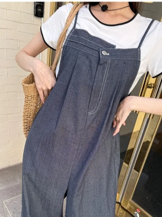 

Невозрастные джинсовые брюки с ремешком на одной пуговице в стиле ретро, женские летние новые маленькие повседневные длинные брюки с широкими штанинами