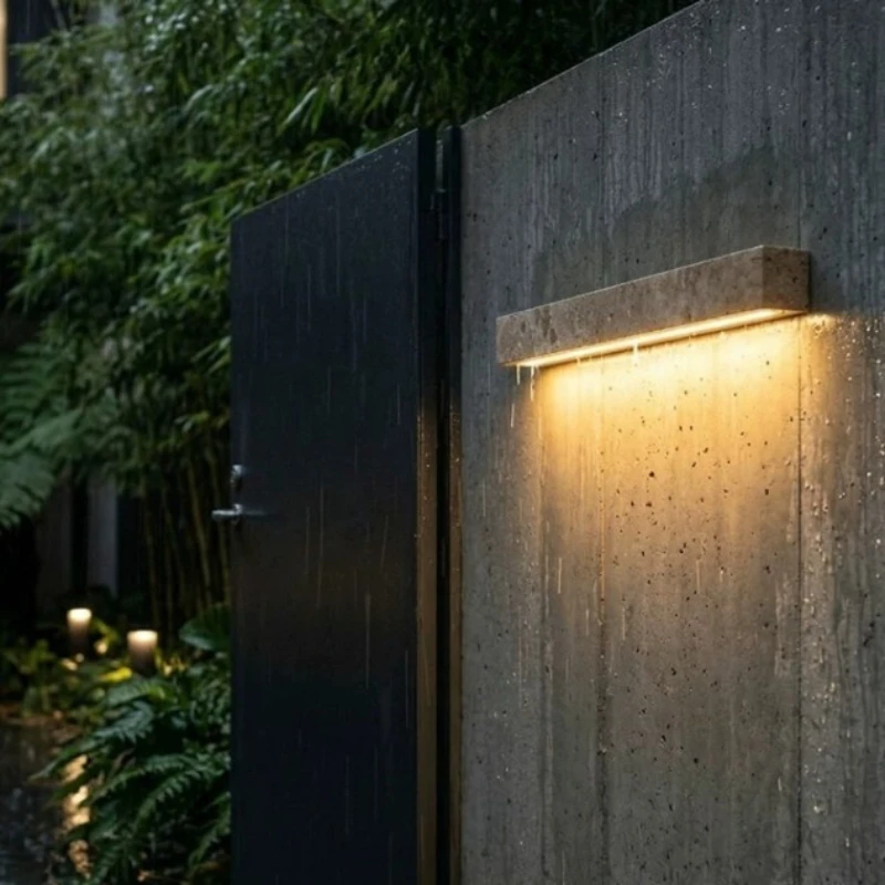 Personalized and Creative Yellow Travertine LED Waterproof Long Wall Sconce, Villa Gate Exterior Courtyard Landscape Light