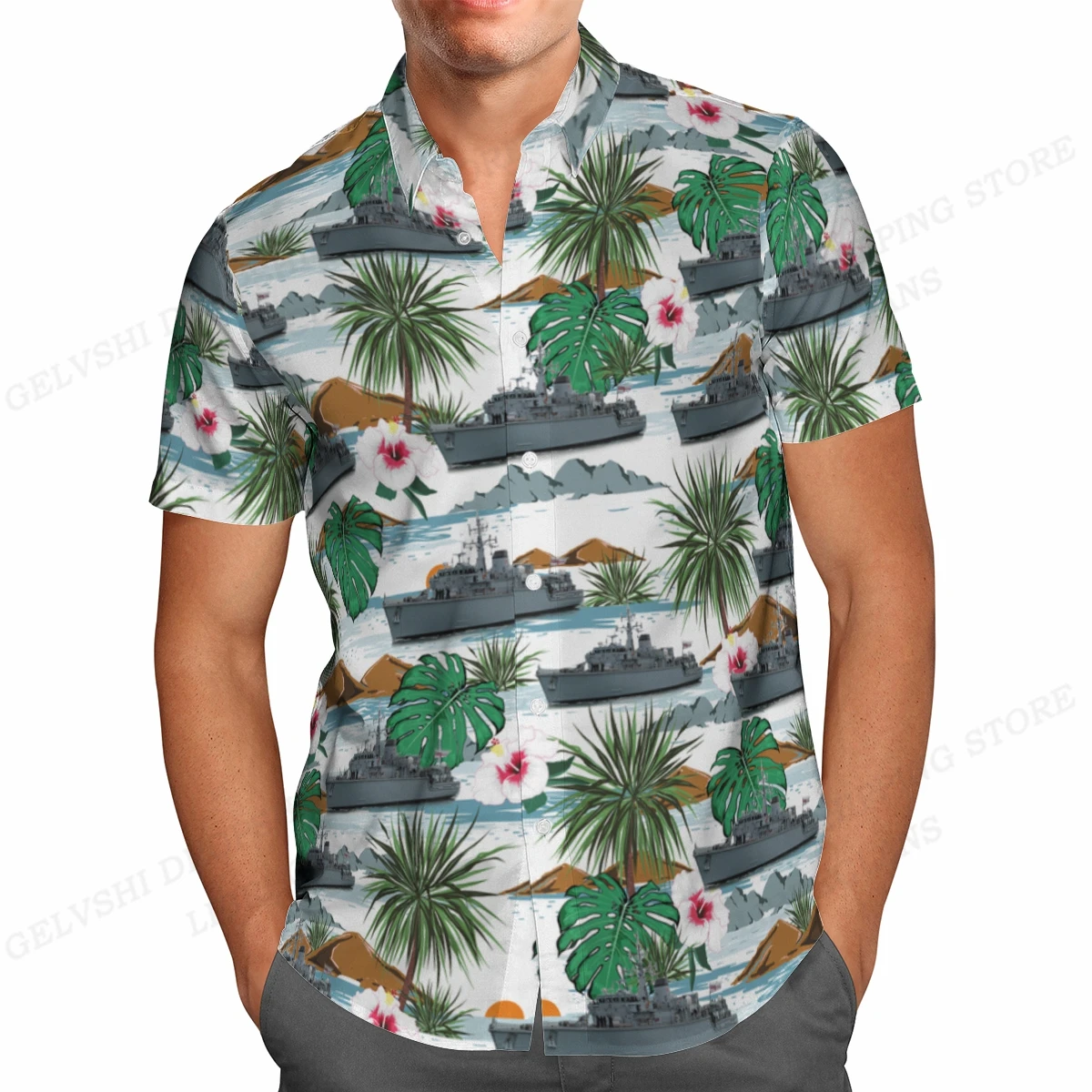 Camisa hawaiana con estampado de peces para hombre y mujer, Blusa de manga corta a la moda, con solapa, para playa, Verano