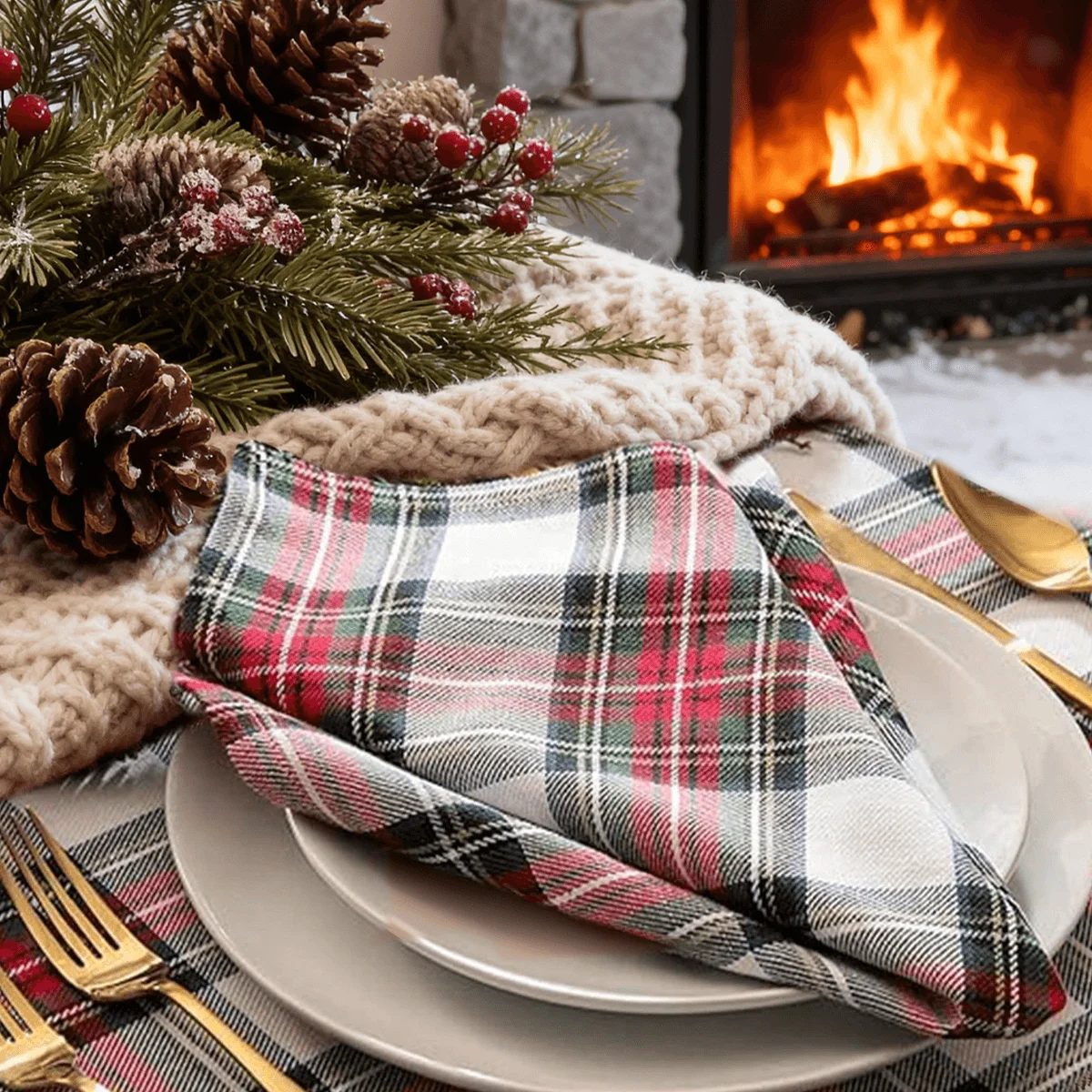 Christmas holiday style American retro plaid napkins, suitable for parties, picnics, and everyday home decoration