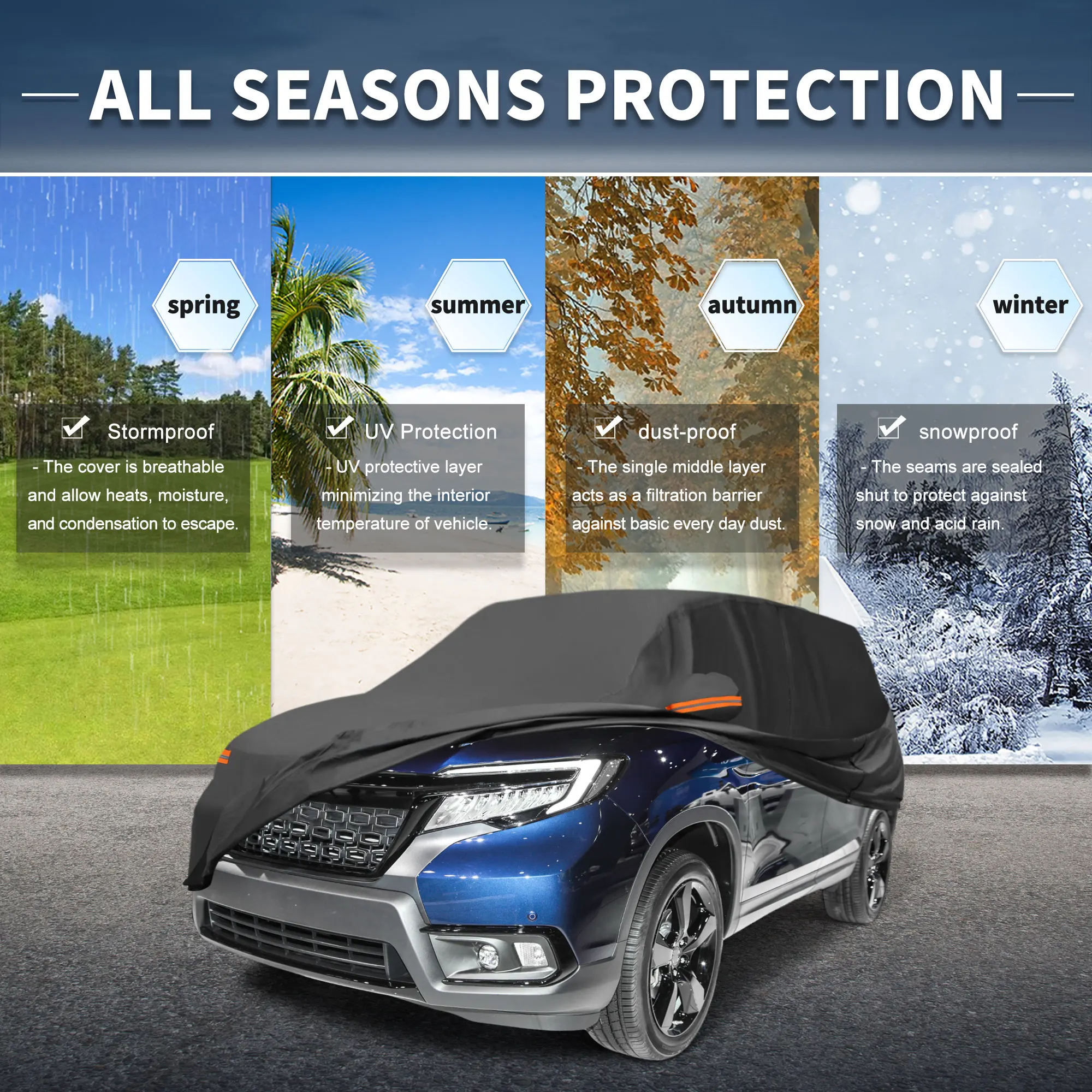 

Чехол для автомобиля Uxcell, водонепроницаемый, для защиты от солнца, дождя, снега и града, с молнией на левой боковой двери, 210D-Pu, для Honda Passport