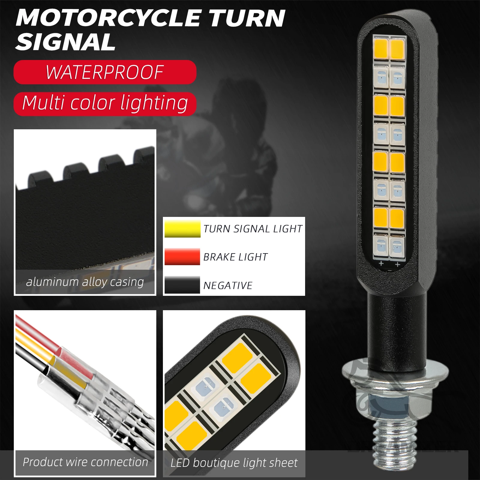 Led motocicleta turn signal light lâmpada drl piscando indicador pisca luzes traseiras água corrente atv turn signal lâmpada