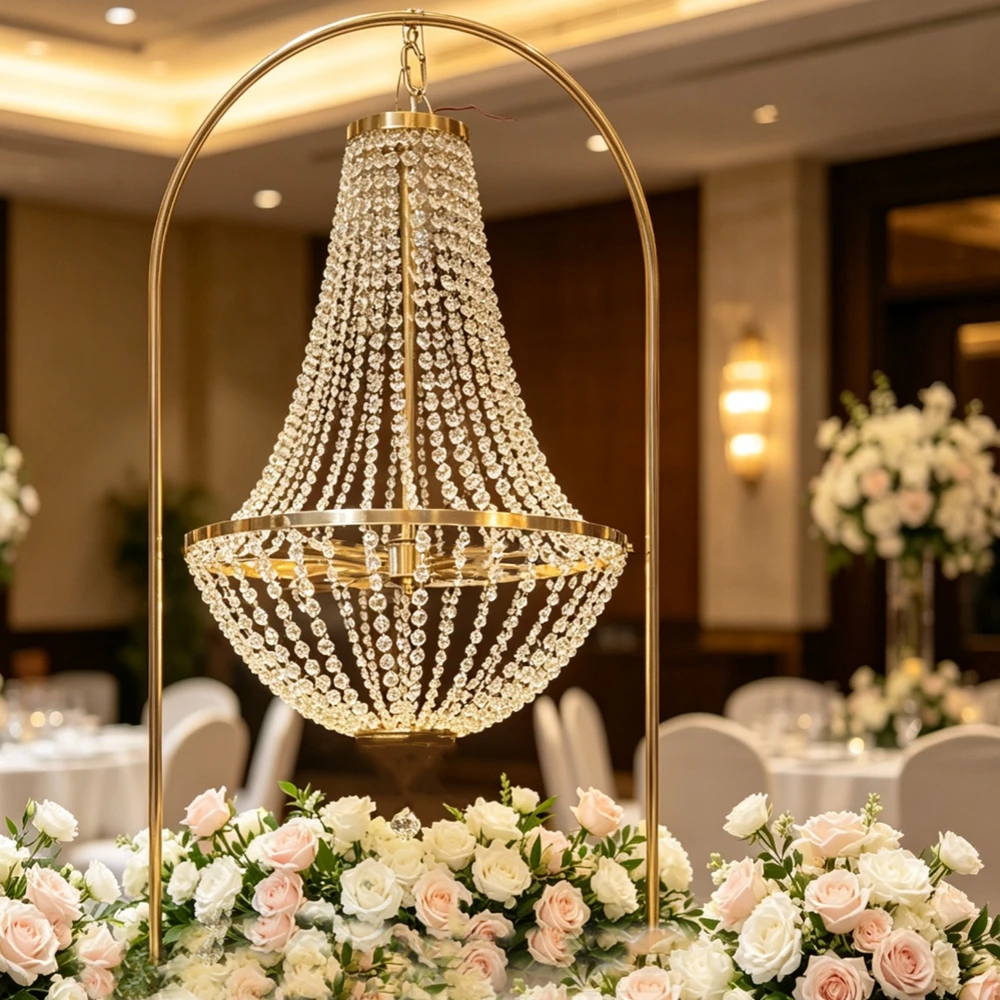 4pcs LED Romantic Hanging Gold Flower Shape Acrylic Chandelier Wedding Backdrop Decor arch light table Light centerpieces