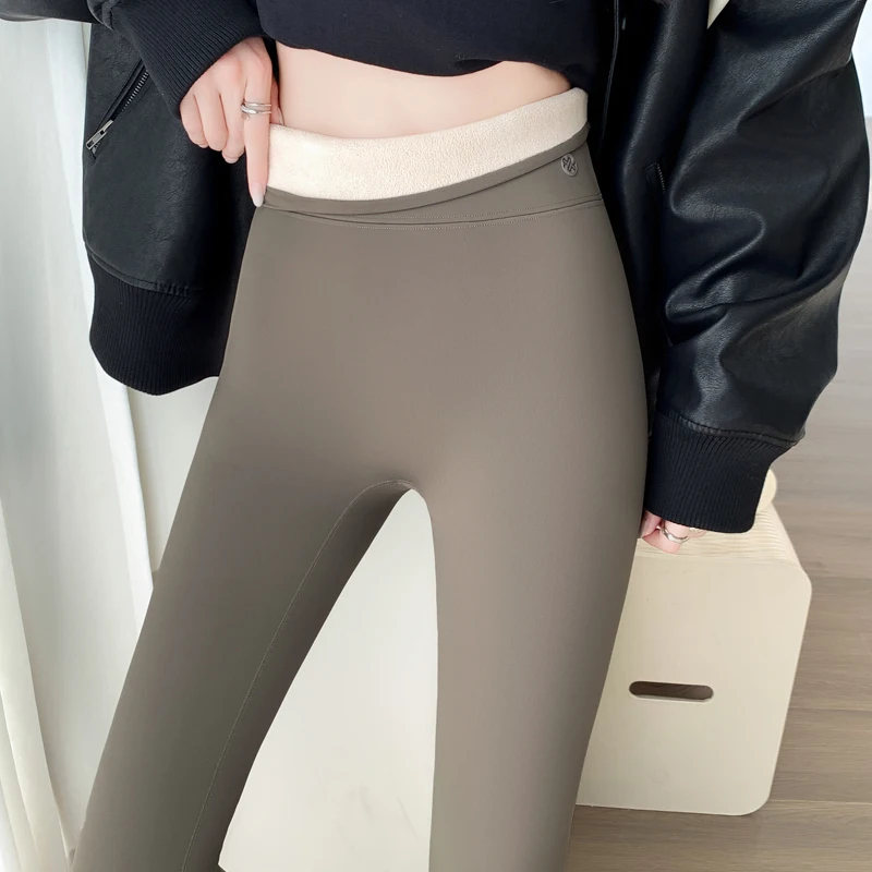 

Женские брюки для йоги с высокой талией на подкладке, теплые брюки для контроля живота, осень-зима, новые брюки из кожи, верхняя одежда больших размеров