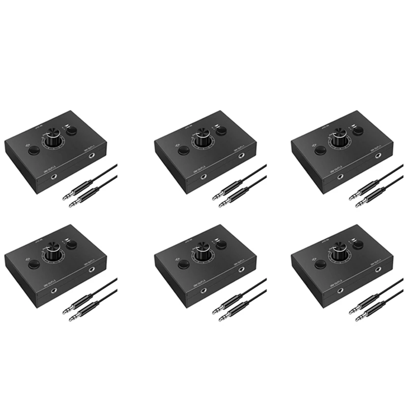 6 Pcs 3.5Mm Audio Switcher, 2 Input 1 Output/1 Input 2 Output Splitter Switcher, Audio Switcher Box, One-Key Mute Button-AC47