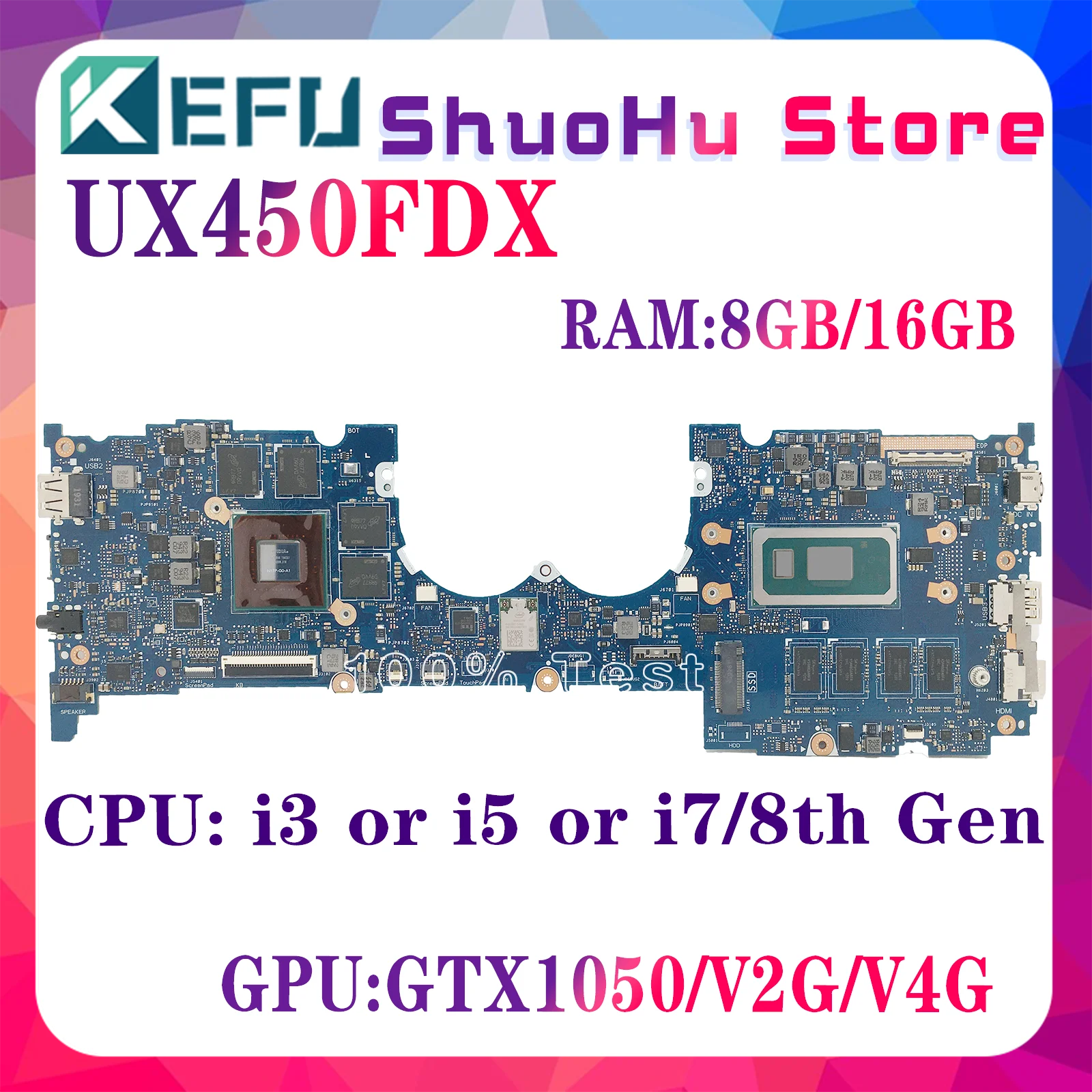 UX450FD Notebook Mainboard For Asus ZenBook UX450FDX UX450F Laptop Motherboard i7-8565U i5-8265U 16GB 8GB -RAM GTX1050 100% Test