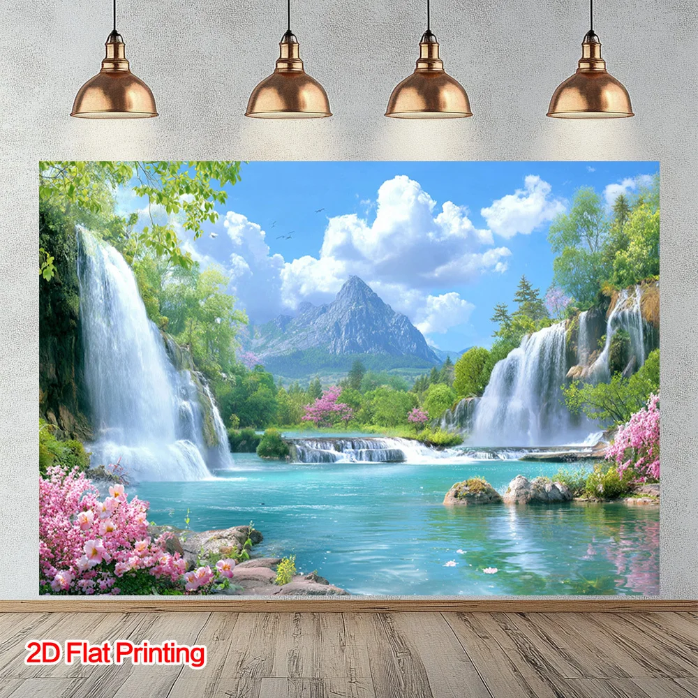 Bohemian Waterfall Mountain Landscape Tapestry Wall Hanging Nature Scenery Art Decor Waterproof Abstract Print for Home Bedroom