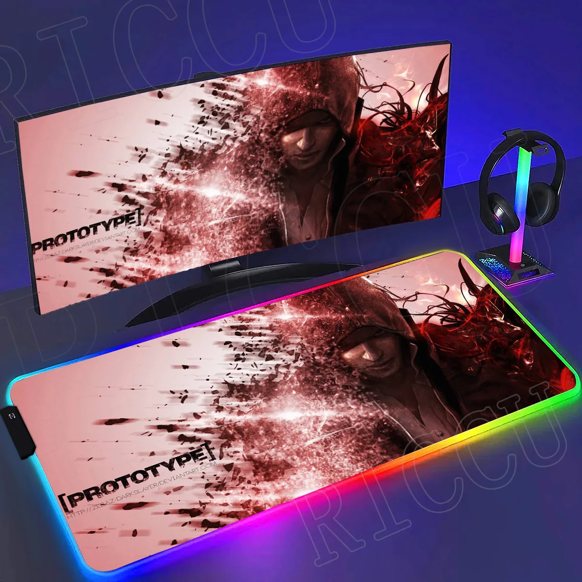 

Прототип RGB, большие аксессуары для ПК, настольный коврик, игровой коврик в стиле аниме, игровой коврик для мыши, 900X400 мм, светодиодные компьютерные офисные коврики для геймера, настольные коврики