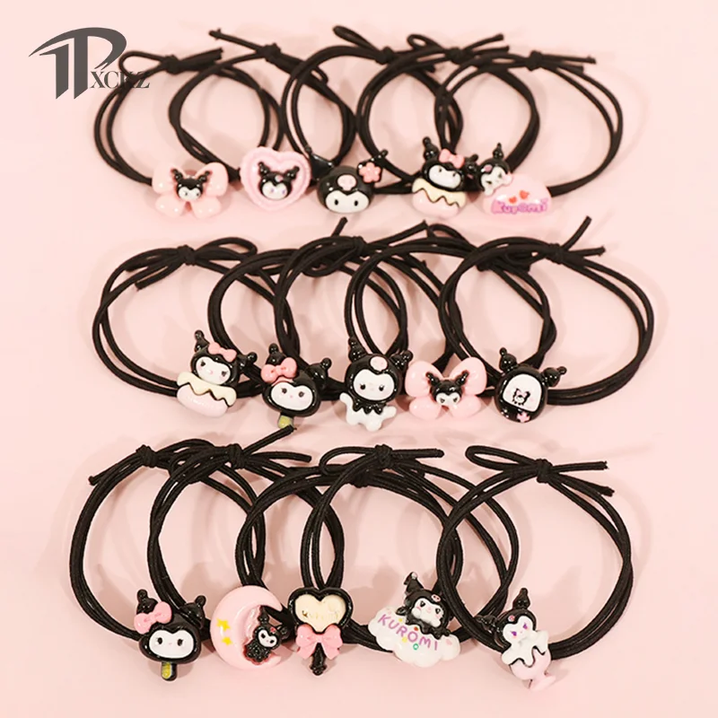 5Pcs Sanrio Kuromi Elastic Band Kuromi Hair Clips Hair Ring Women Hairband Girl Kids Hair Accessories Hair Band