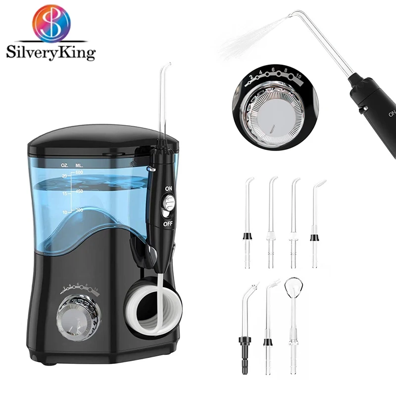 

Профессиональный ирригатор для полости рта на 600 мл с 7 насадками для отбеливания зубов, брекетов, имплантатами и ухода за деснами