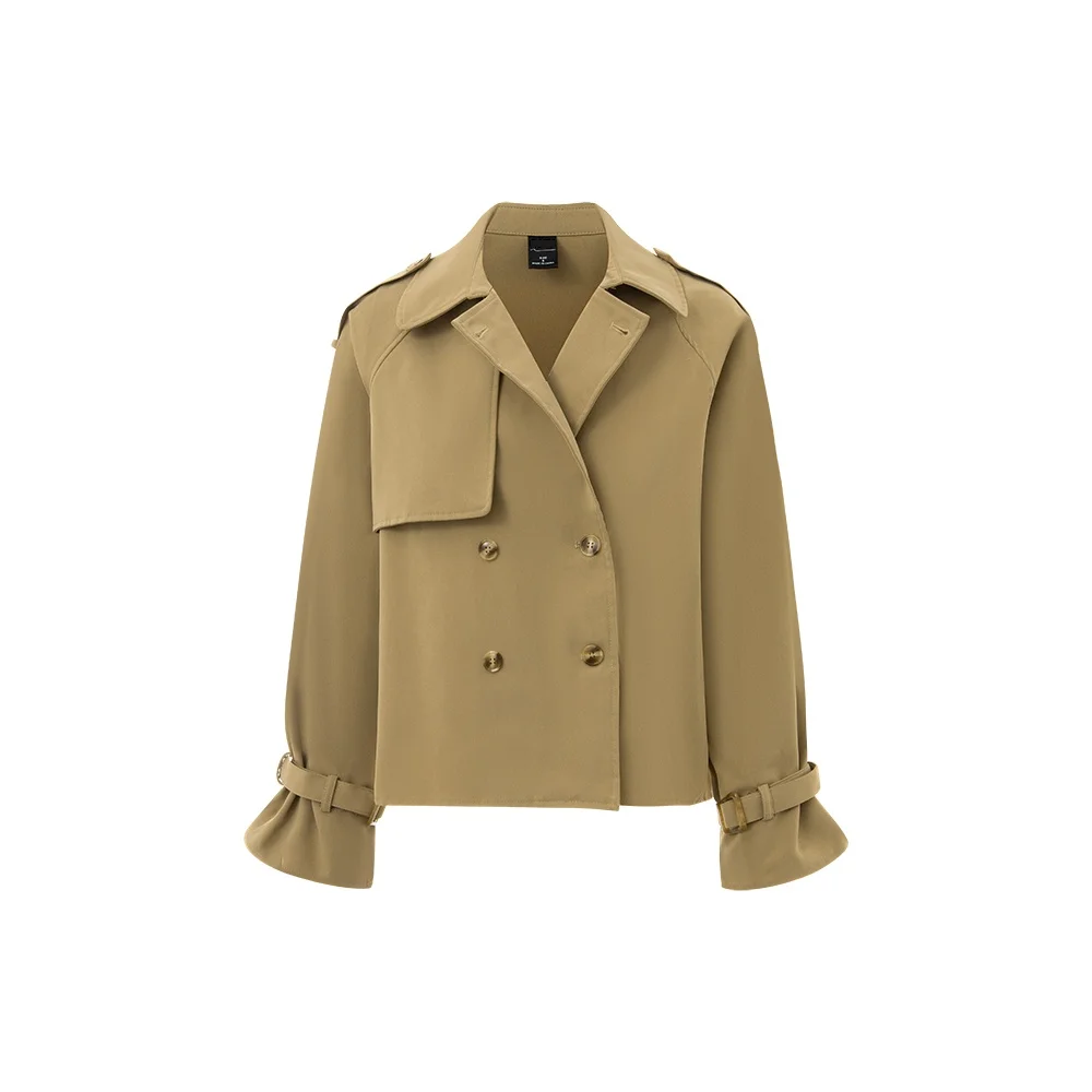 Nieuwe Stijl Damesjas Superieure Kwaliteit Korte Windjack Houden Warme Effen Kleur Turn-Down Kraag Meisje Tops Klassieke Trenchcoat