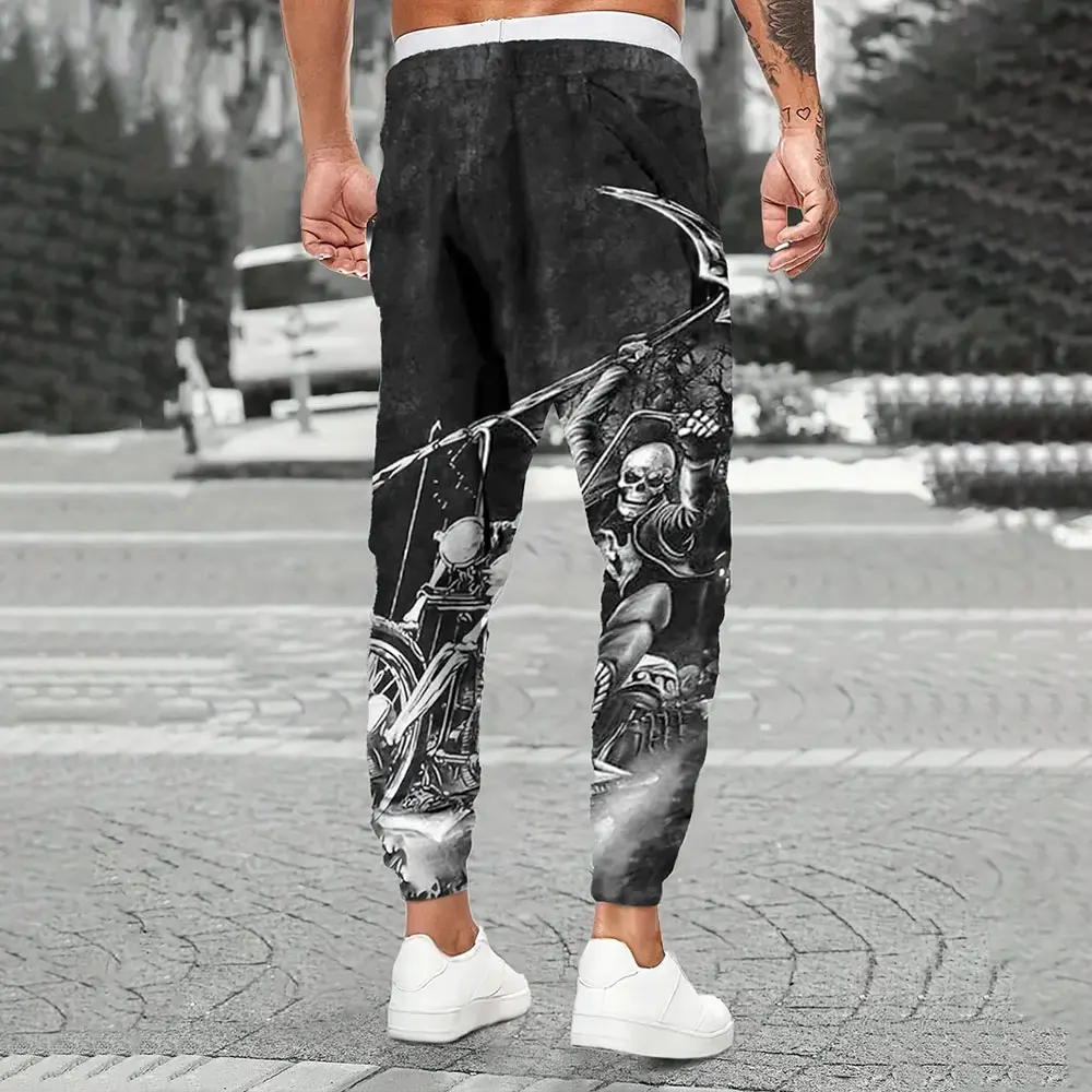 Winter New Thick Warm Pants Fashion Skull Printed Sweatpants Men\'s Sports Pants Men\'s Loose Casual Pocket Drawstring Sweatpants