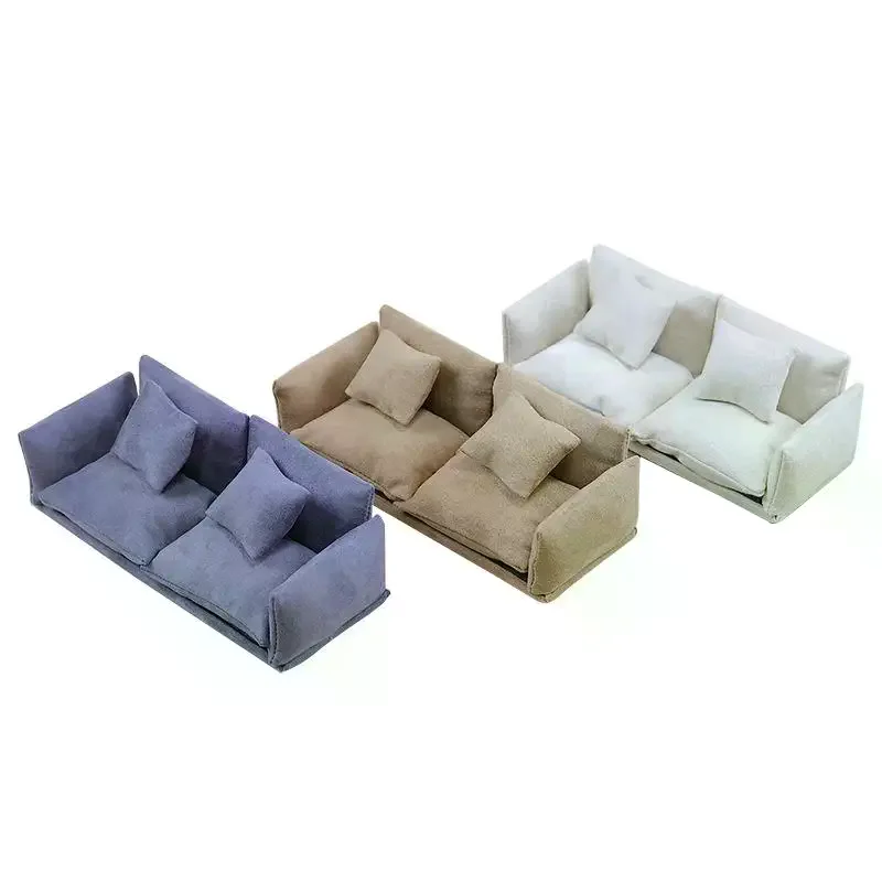 1 Set Kids Pretend Play Toy 1:12 Mini Dollhouse Furniture Italian Leather Sofa Simulation Miniature Living Room Chairs Decor